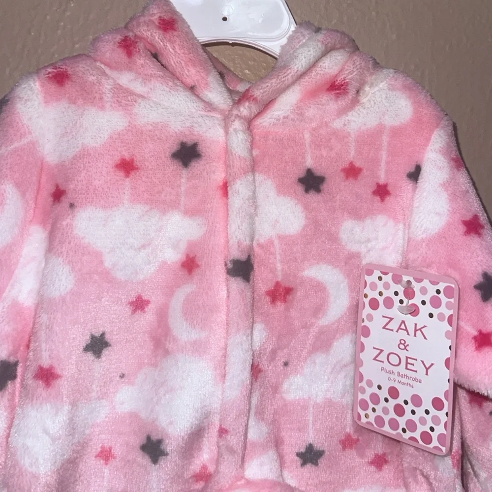 Zak & Zoey Toddler Girl Plush Bathrobe 0-9 Months Pink and white with‎ Clouds